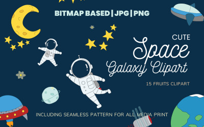Galaxy Space 14 Clipart-Illustration plus nahtloses Muster