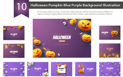 10 Halloween Pompoen Blauw Paarse Achtergrond Illustratie