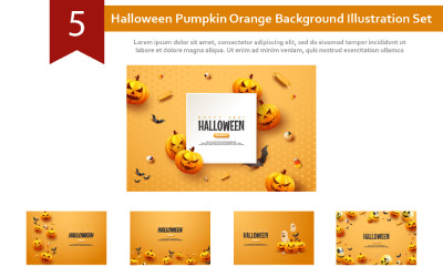 5 Halloween Pumpkin Orange Background Illustration Set