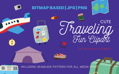 Reisen 15 Clipart-Illustration plus nahtloses Muster