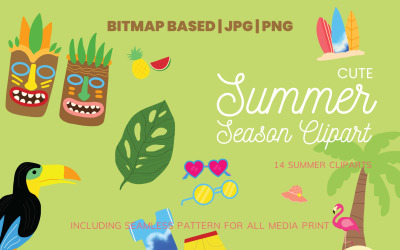 Sommersaison 14 Clipart-Illustration plus nahtloses Muster