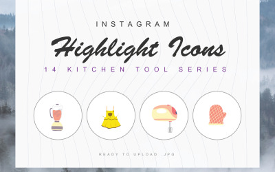 14 Ferramentas de cozinha Instagram Destaque modelo de conjunto de ícones de capa