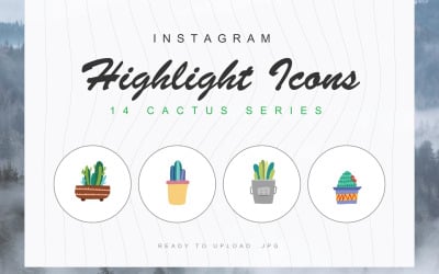 14 Kaktüs Instagram Vurgu Kapağı Simge Seti Şablonu