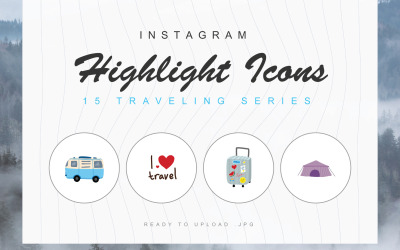 15 Modelo de conjunto de ícones de capa em destaque no Instagram