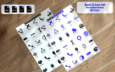 Modelo de conjunto de ícones de interface do usuário básico 60 Premium