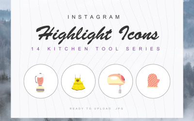 14 narzędzi kuchennych Szablon zestawu ikon podświetlanych na Instagram