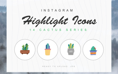 14 Plantilla de conjunto de iconos de portada destacada de Instagram de cactus