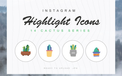 14 Šablona ikon sady ikon Cactus Instagram Highlight Cover