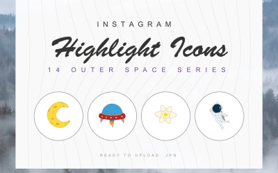 14 Space Galaxy Instagram Vurgu Kapağı Simge Seti Şablonu