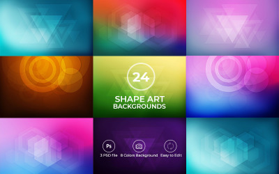 Fondo de arte de 24 formas: con 3 PSD y 8 colores de fondo