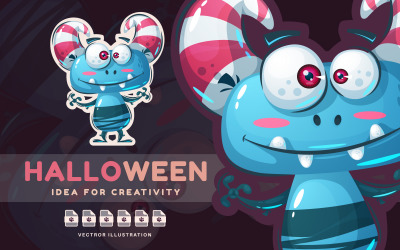 Grappig Halloween-monster - Leuke sticker, grafische illustratie
