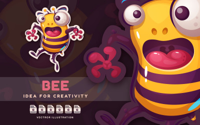 Stripfiguur Crazy Bee - Leuke sticker, grafische illustratie