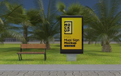 Modelo de maquete de sinal de cidade com vista noturna de Mupi