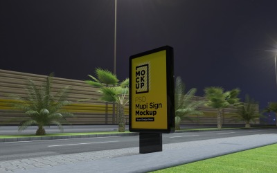 Night view Mupi double sided signage  mockup template design
