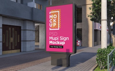 akşam 3d render tasarım şablonunda şehir caddesinde mupi reklam panosu