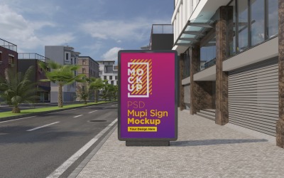 城市街道广告 3d 渲染上的 Mupi 标牌