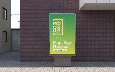 mupi sign lightbox on evening mockup street 3d rendering design template