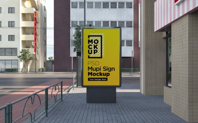 mupi street advertising billboard mockup at city 3d rendering design template