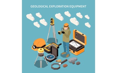 Geologie Aarde Exploratie Isometrische Vector Illustratie Concept