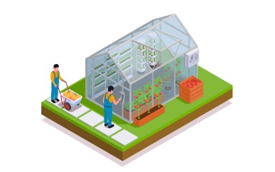 Modern Greenhouse Isometric 3 Vector Illustration Concept