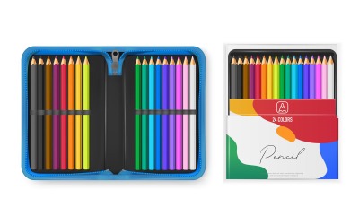 Realistic Pencil Case Box Set Vector Illustration Concept