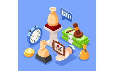 Auction Isometric Background Vector Illustration Concept