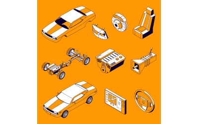 Car Parts Isometric Set Vector Illustration Concept