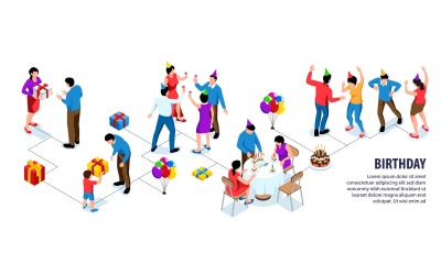 Isometric Birthday Party Infographics Vector Illustration Concept