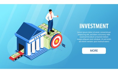 Isometric Investment Horizontal Banner Vector Illustration Concept