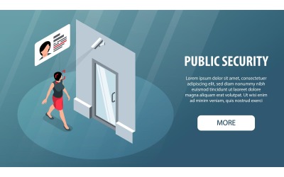 Isometric Public Security Horizontal Banner Vector Illustration Concept