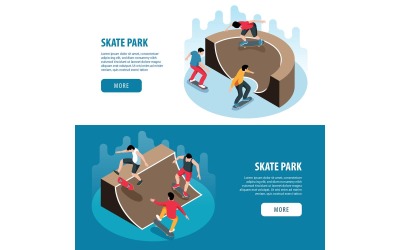 Isometric Skate Park Banners Vector Illustration Concept
