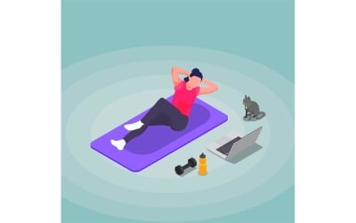Online Fitness Workout Yoga At Home Isometric 2 Vector Illustration Concept