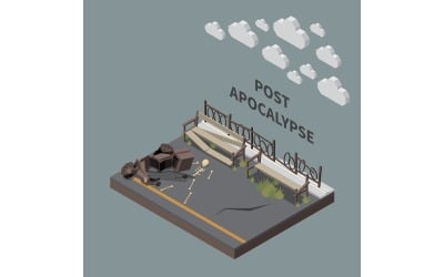 Post-Apokalypse-Stadt isometrisches Vektor-Illustrations-Konzept