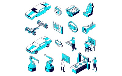 Car Parts Production Isometric Set Vector Illustration Concept