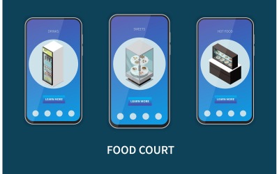 Conceito de ilustração vetorial isométrica 2 de praça de alimentação