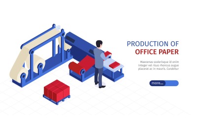 Isometric Paper Production Horizontal Banner Vector Illustration Concept