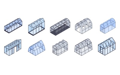 Isometrisches Gewächshaus-Farbsatz-Vektor-Illustrations-Konzept