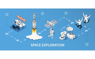 Rocket Launch Infographics Isometric Vector Illustration Concept