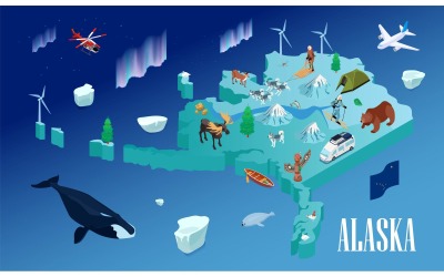 Isometrische Alaska Illustratie Vector Illustratie Concept