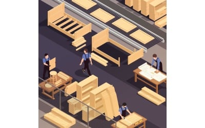 Furniture Production Isometric 4 Vector Illustration Concept