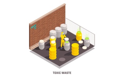 Toxic Waste Nuclear Chemical Pollusion Biohazard Isometric Vector Illustration Concept