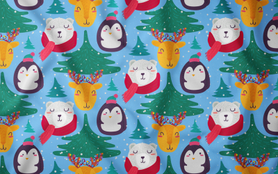 Padrão sem emenda de animais de inverno de desenho animado