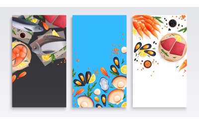 Conceito de ilustração vetorial de cartões planos de frutos do mar