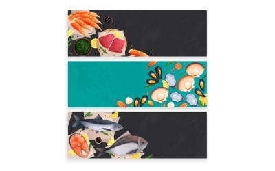 Conceito de ilustração vetorial de banners planas de frutos do mar