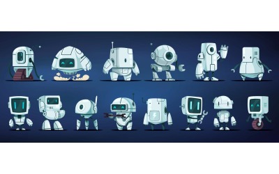Conceito de ilustração vetorial de conjunto de cores de robôs futuristas