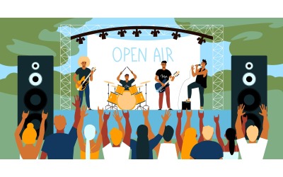 Conceito de ilustração vetorial de ilustração horizontal festival de música ao ar livre