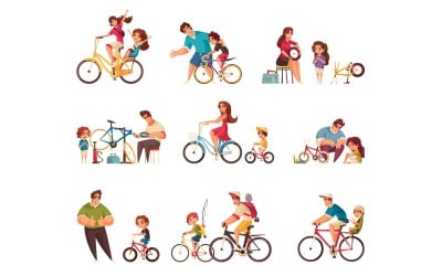 Cycle Family Set Vector Illustration Concept