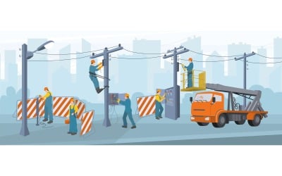Electric Workers Flat Composition Vector Illustration Concept