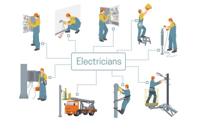 Electric Workers Flat Set Vector Illustration Concept