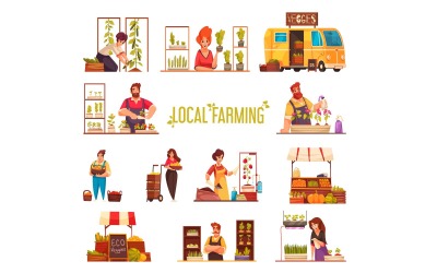 Local Farmers Set Vector Illustration Concept